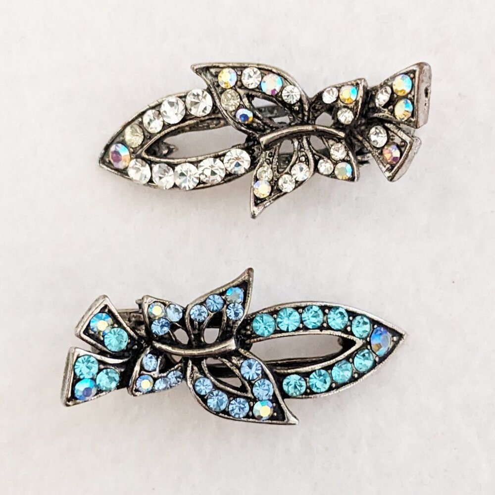 Set of Two Rhinestone Crystal Blue Clear Hair Clip